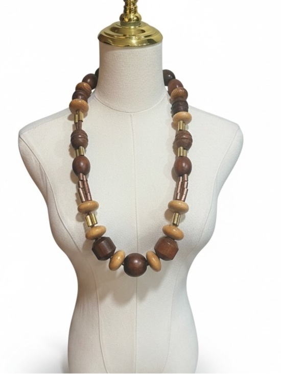 Jewelry - Vintage 1970s Modernist Wood Copper Brass Statement Necklace Artisan